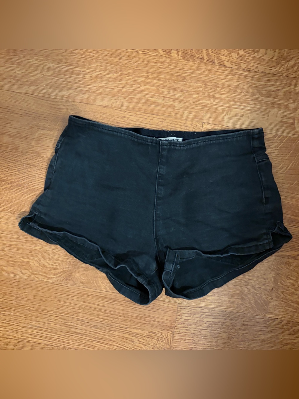 We The Free Black Denim Low-Rise Mini Shorts